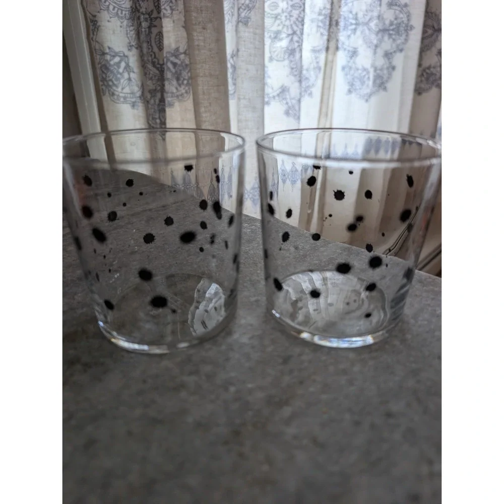 IKEA Cocktail Glasses Made in France (2) 3.5in Black Ink Splatter‎ Design